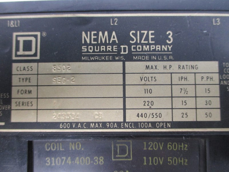 SQUARE D 8502SEG2V02 SER. A 110/120V 90A UNMP