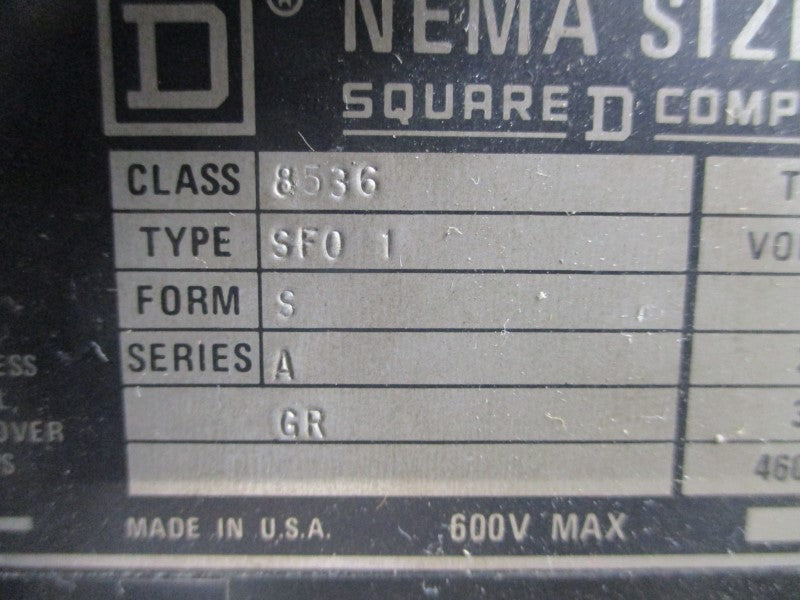 SQUARE D 8536SF01V02S SER. A 110/120V UNMP