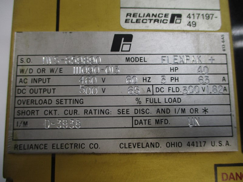 RELIANCE ELECTRIC 417197-49 460VAC 63A UNMP