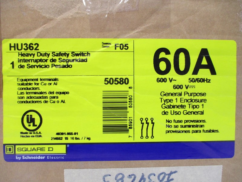 SQUARE D HU362 SER. F05 600VAC 60A NSMP