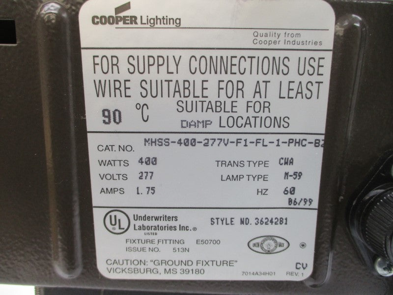 COOPER LIGHTING MHSS-400-277V-F1-FL-1-PHC-BZ 277V 1.75A NSMP