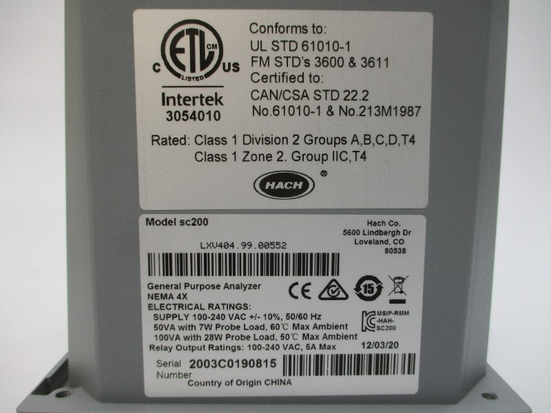 HACH LXV404.99.00552 SC200 100-240VAC 5A NSMP