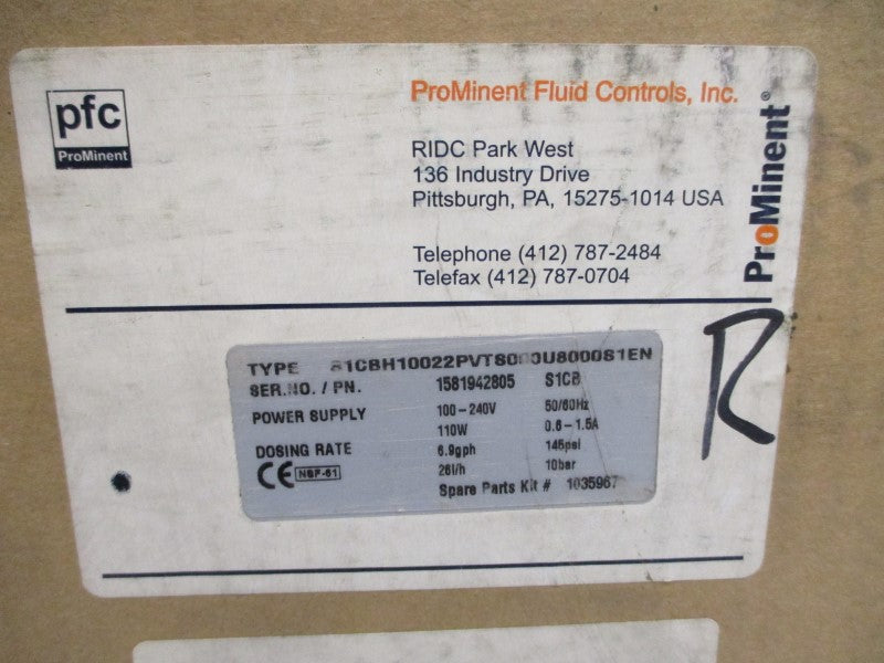 PROMINENT FLUID CONTROLS S1CBH10022PVTS000U8000S1EN 100-240V 0.6-1.5A 145PSI NSMP