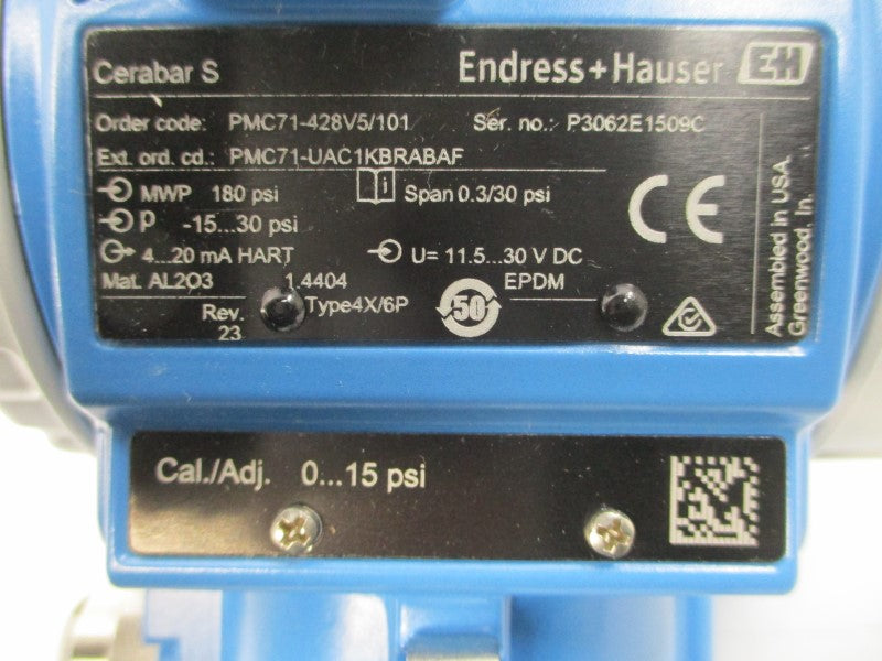 ENDRESS+HAUSER CERABAR S PMC71-428V5/101 11.5-30VDC -15-30PSI NSMP