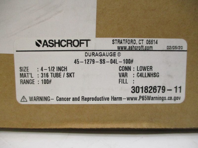 ASHCROFT 45-1279-SS-04L-100# 100PSI 4-1/2" NSMP