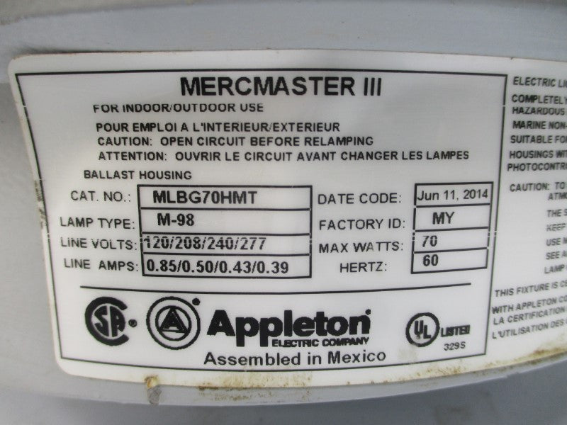 APPLETON MLBG70HMT 277V 0.85A UNMP