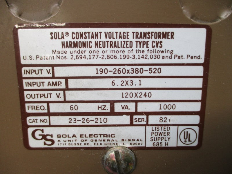 SOLA 23-26-210 SER. 82I 380-520V 6.2A UNMP