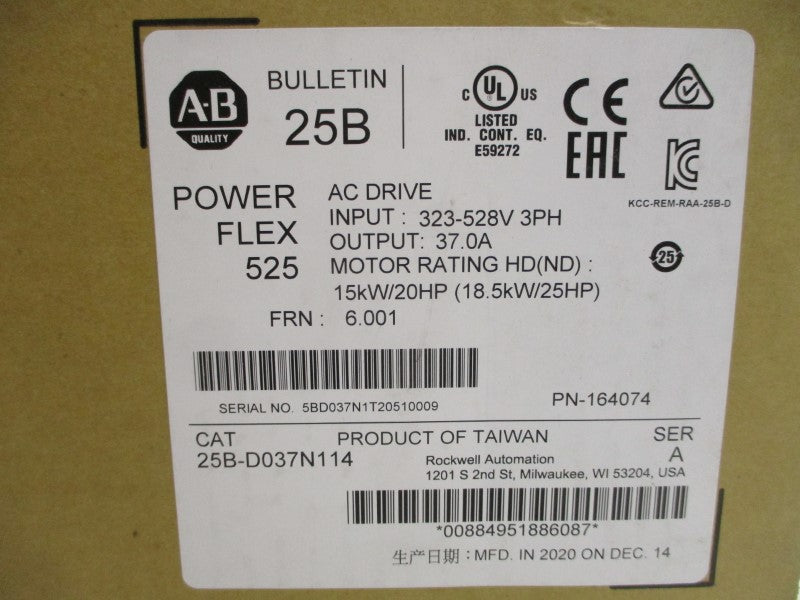 ALLEN BRADLEY 25B-D037N114 SER. A F/W 6.001 323-528VAC NSMP