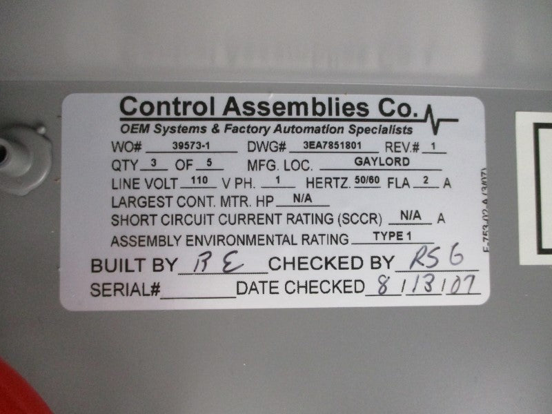 CONTROL ASSEMBLIES 3EA7851801 110V 2A REV. 1 NSNP