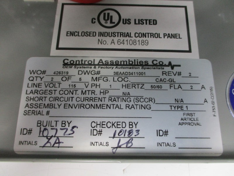 CONTROL ASSEMBLIES 3EAAD3411001 115V 2A NSMP