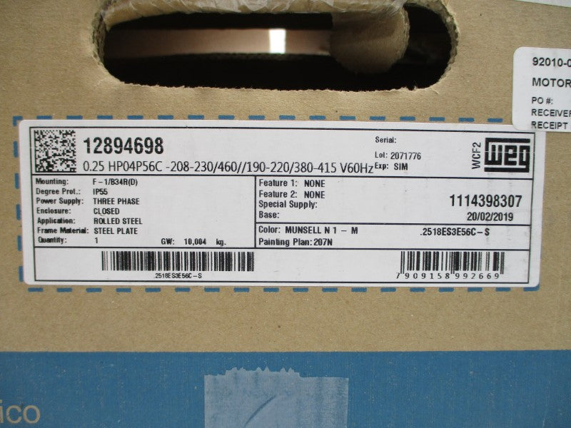 WEG 12894698 2518ES3E56C-S 230/460V 1.04/0.521A NSMP
