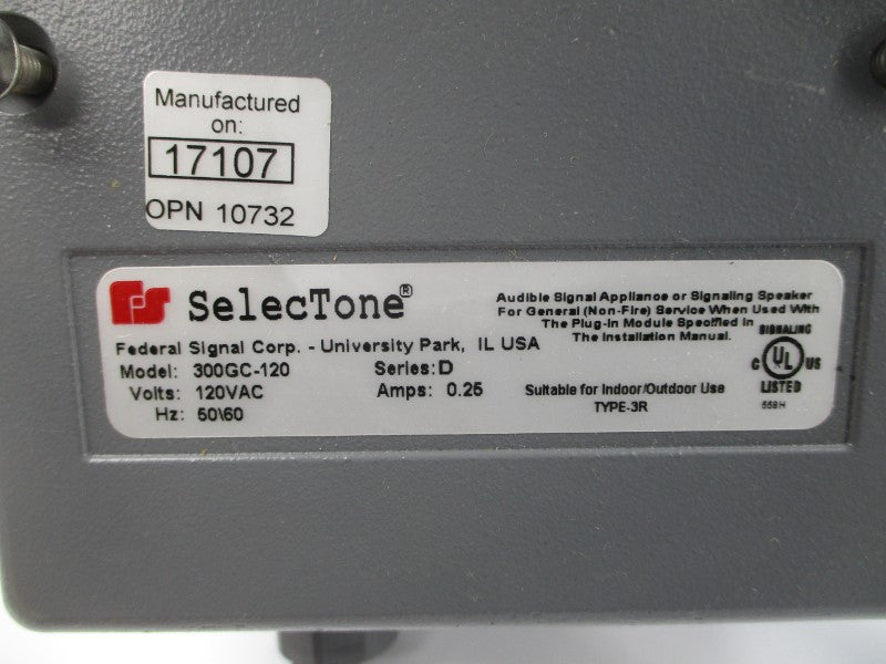 FEDERAL SIGNAL 300GC-120 SER. D 120VAC 0.25A UNMP