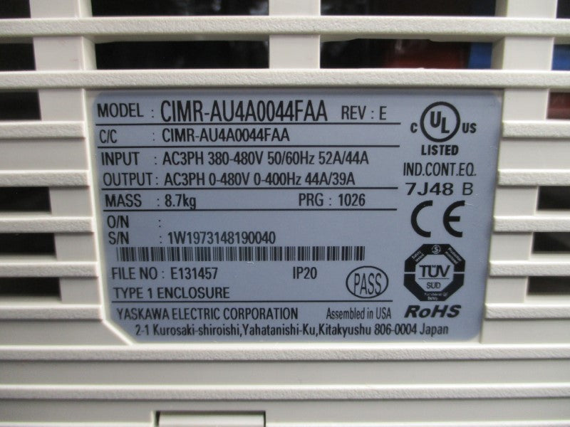 YASKAWA CIMR-AU4A0044FAA 380-480V 52/44A REV. E NSNP