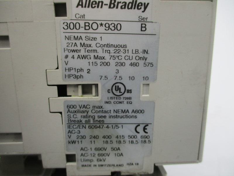 ALLEN BRADLEY 300-BOD930 W/ 193-ED1DB SER. B 110/120V 50A NSNP