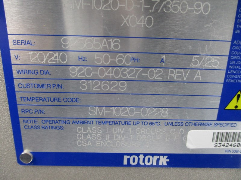 ROTORK PROCESS CONTROLS SM-1020-0228 SM-1020-D-1-.7/350-90X040 REV. A 120/240 NSNP