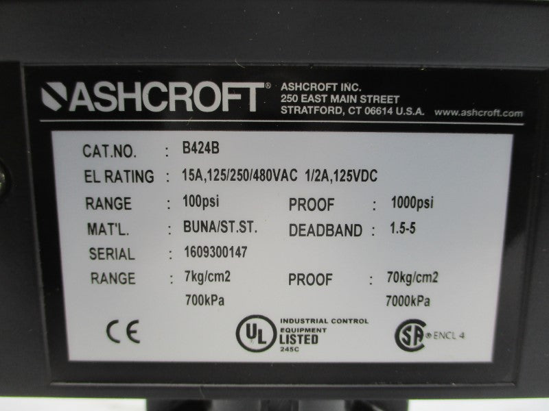 ASHCROFT B424B 480VAC 15A 100PSI NSMP