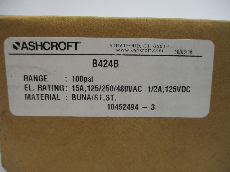 ASHCROFT B424B 480VAC 15A 100PSI NSMP
