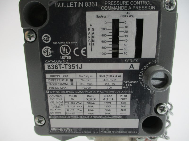 ALLEN BRADLEY 836T-T351J SER. A 120-600V 70-175PSI (BR/WH) NSMP