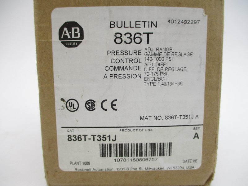 ALLEN BRADLEY 836T-T351J SER. A 120-600V 70-175PSI (BR/WH) NSMP