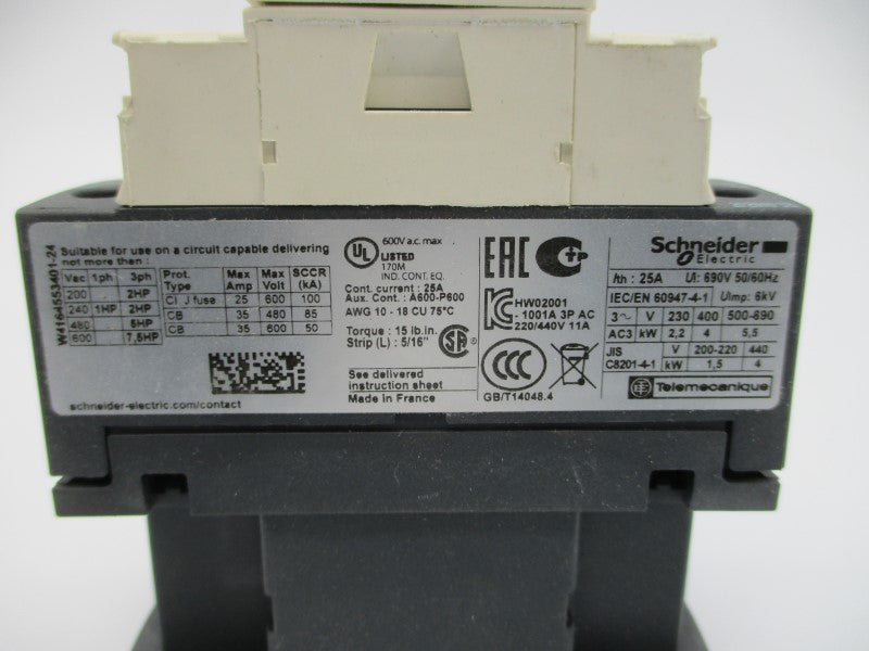 SCHNEIDER ELECTRIC LC1D09LE7 208V 25A NSNP