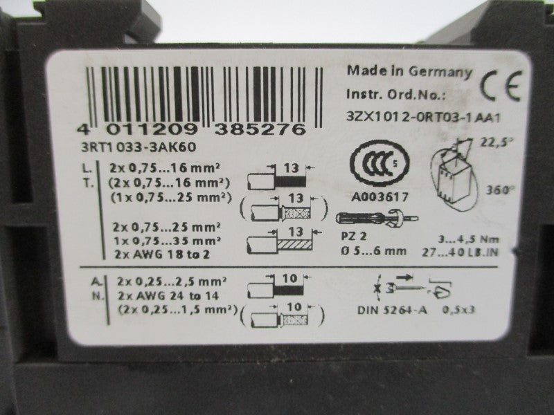 SIEMENS 3RT1033-3AK60 110/120V 50A (AS PICTURED) NSNP