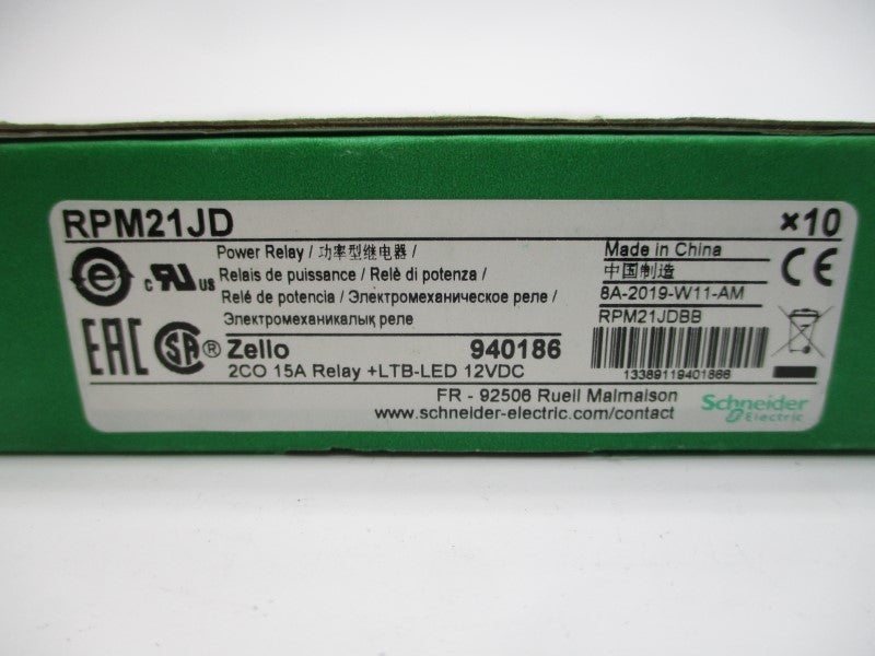 SCHNEIDER ELECTRIC RPM21JD 12VDC 15A (PKG OF 10) NSMP