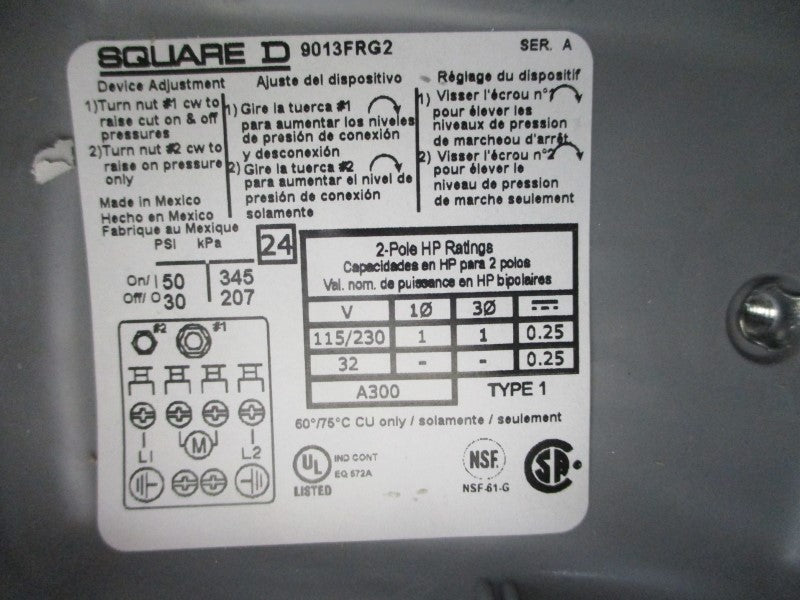 SQUARE D 9013FRG2J35 SER. A 115/230V 30/50PSI NSMP