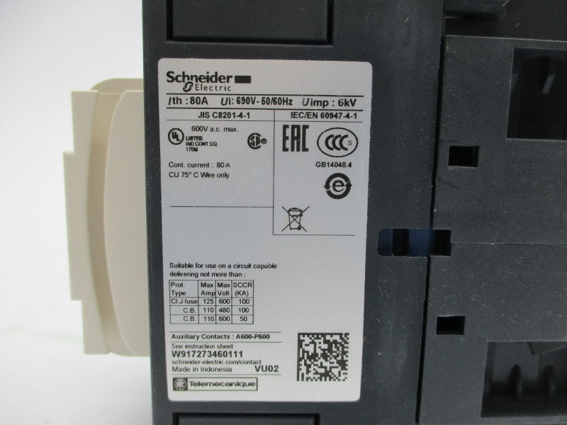 SCHNEIDER ELECTRIC LC1DT80AG7 120VAC 80A NSMP