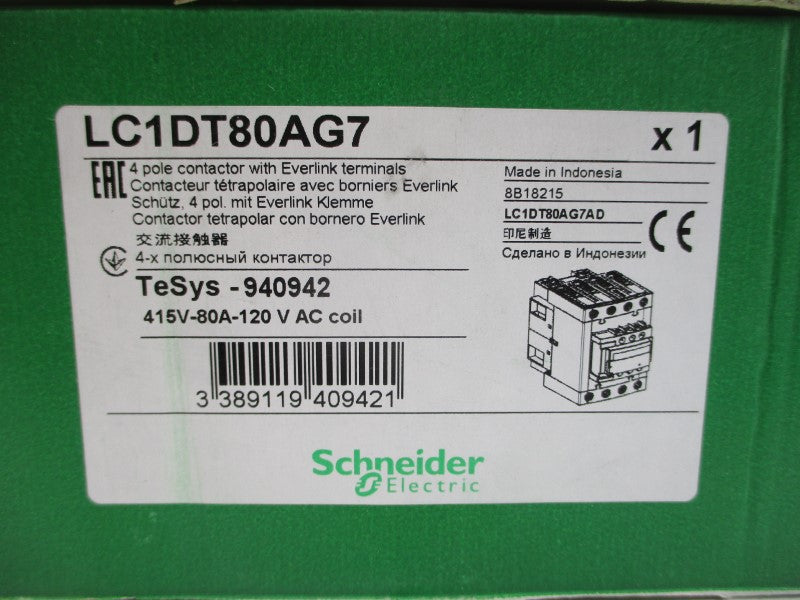 SCHNEIDER ELECTRIC LC1DT80AG7 120VAC 80A NSMP