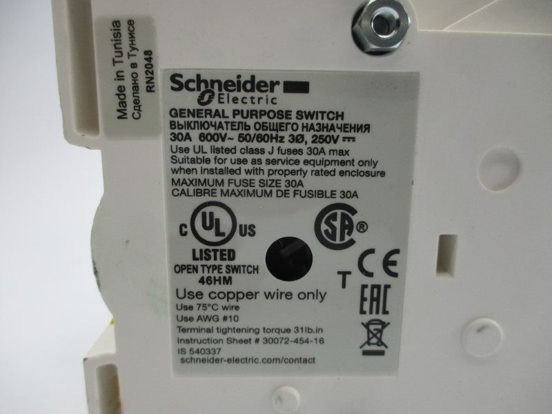 SCHNEIDER ELECTRIC GS2EU3N 600V 30A NSNP