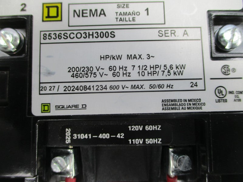 SQUARE D 8536SCO3H300S SER. A 110/120V 6-18A NSNP