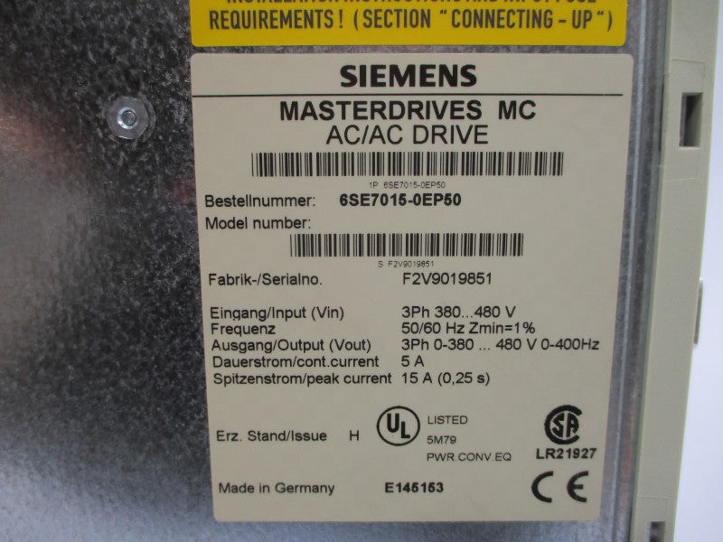 SIEMENS 6SE7015-0EP50 380-480VAC/DC 15A NSMP