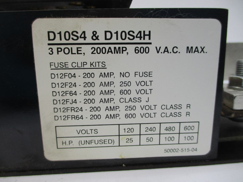 TELEMECANIQUE D10S4 600VAC 200A NSMP