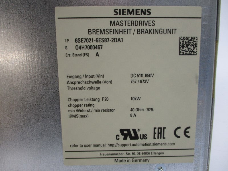 SIEMENS 6SE7021-6ES87-2DA1 510-650V 8A NSMP