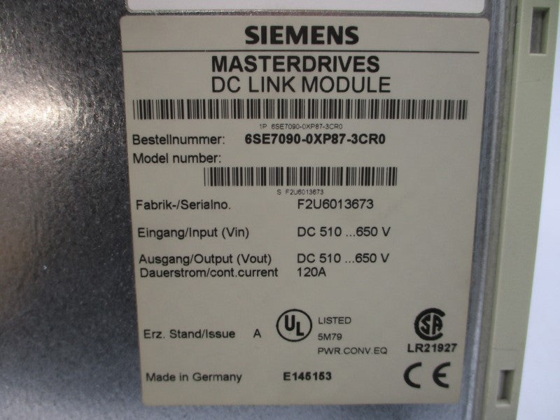 SIEMENS 6SE7090-0XP87-3CR0 510-650VDC 120A NSMP