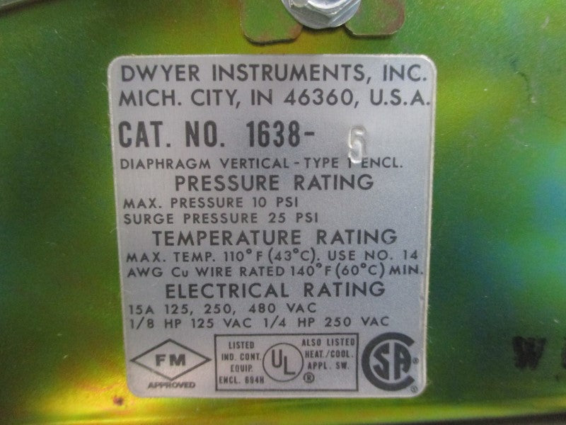 DWYER 1638-5 480VAC 15A 10PSI NSMP