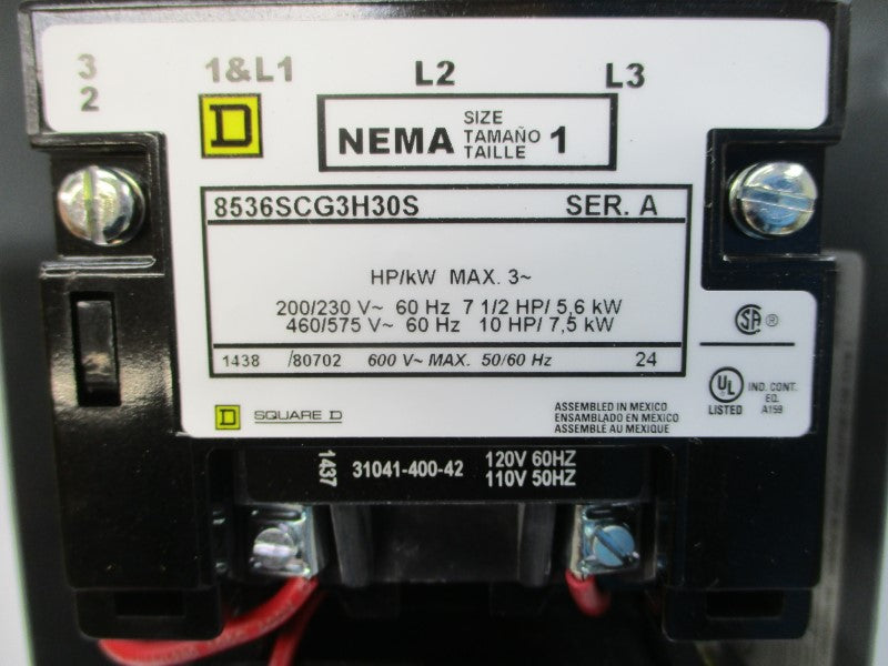 SQUARE D 8536SCG3V02H30S SER. A 110/120V 9-27A NSMP