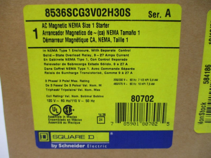 SQUARE D 8536SCG3V02H30S SER. A 110/120V 9-27A NSMP