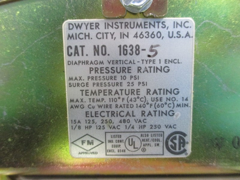 DWYER 1638-5 480VAC 15A 10PSI NSMP
