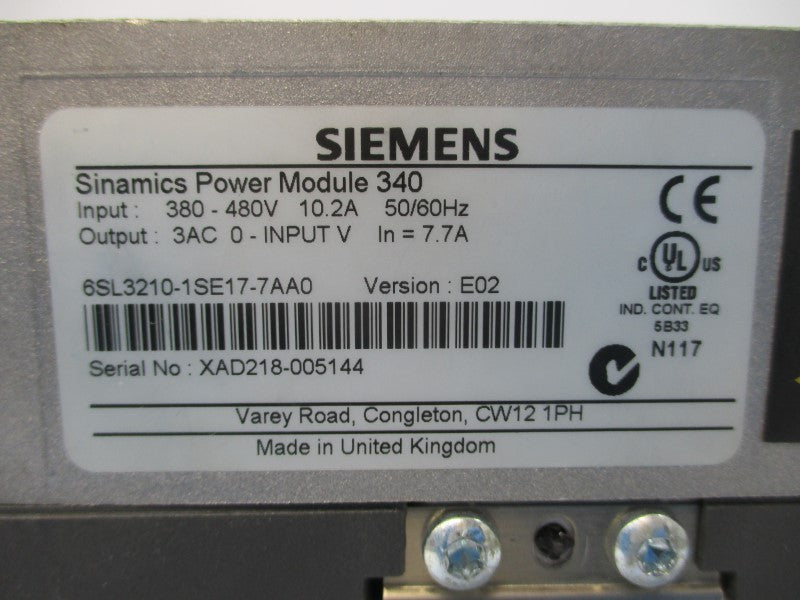 SIEMENS 6SL3210-1SE17-7AA0 380-480VAC 10.2A UNMP