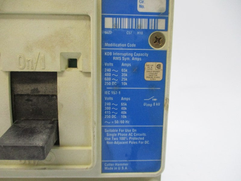 WESTINGHOUSE KDB3225 6642C76G57 SER. C 600VAC 225A NSNP