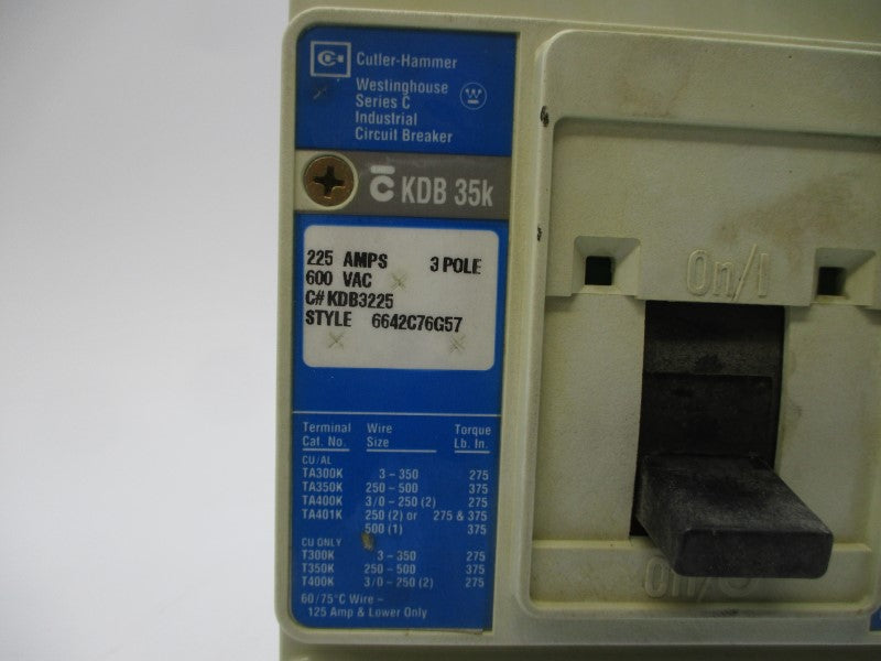 WESTINGHOUSE KDB3225 6642C76G57 SER. C 600VAC 225A NSNP