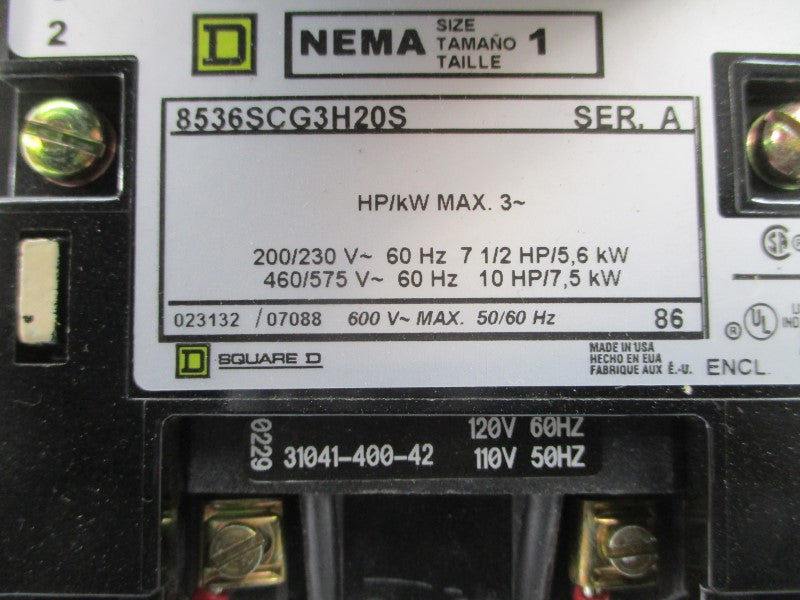 SQUARE D 8536SCG3V02H20S SER. A 110/120V 9-27A NSMP