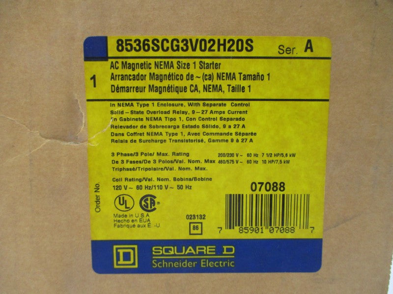 SQUARE D 8536SCG3V02H20S SER. A 110/120V 9-27A NSMP