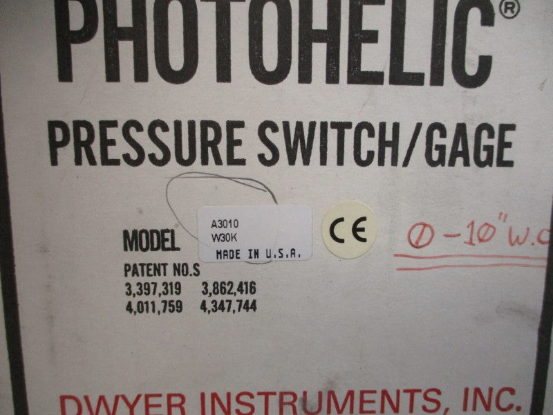DWYER A3010 120/240VAC 10A 25PSI 0-10"H2O NSMP