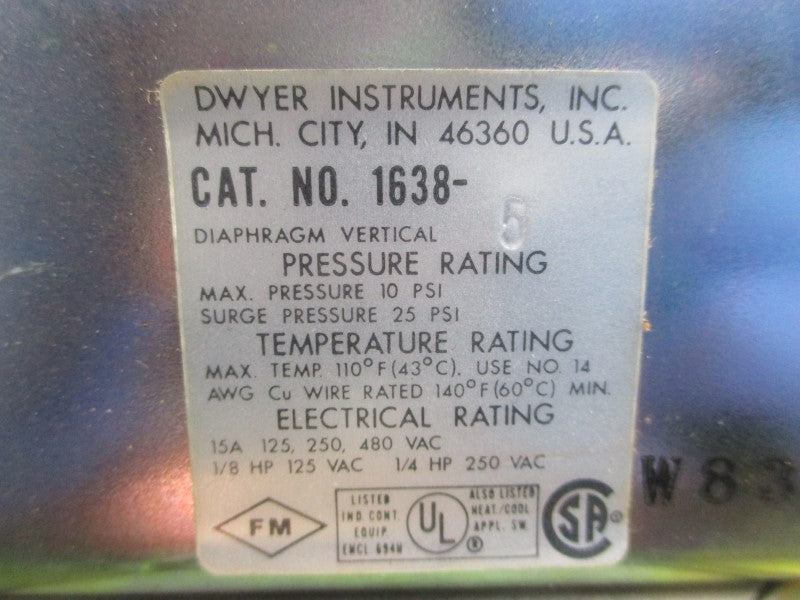 DWYER 1638-5 480VAC 15A 10PSI (AS PICTURED) NSMP
