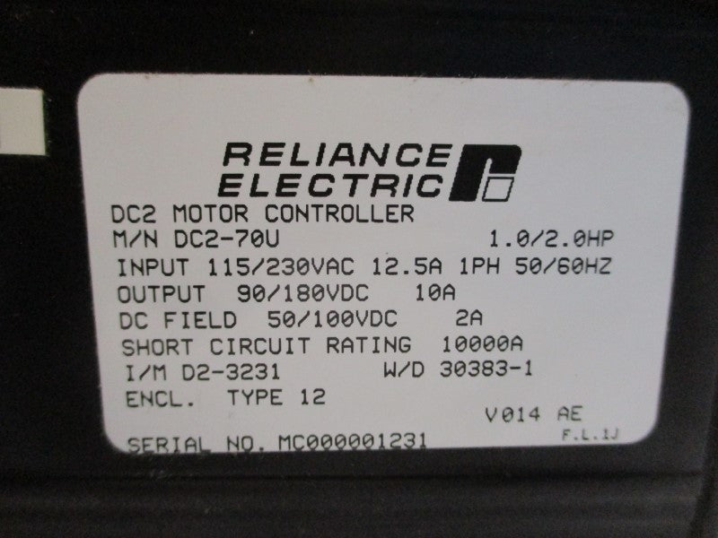 RELIANCE ELECTRIC DC2-70U 115/230VAC 12.5A (AS PICTURED) NSMP