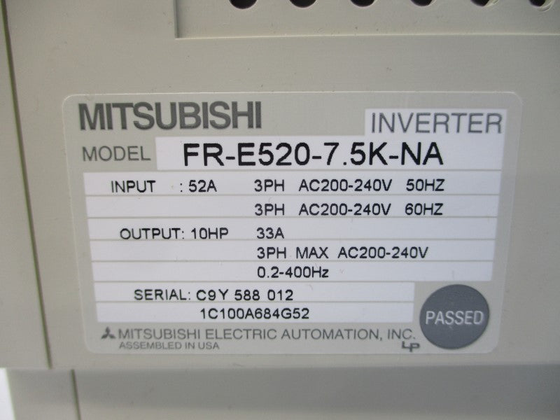 MITSUBISHI FR-E520-7.5K-NA 200-240VAC 52A NSMP