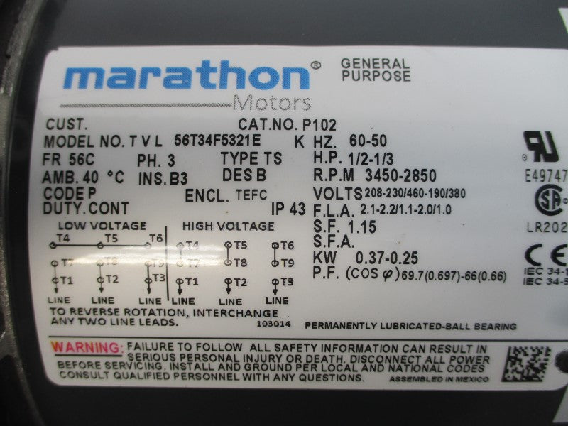 GRAYMILLS LVM52-F P102 56T34F5321E 208-230/460V 2.1-2.2/1.1A NSMP