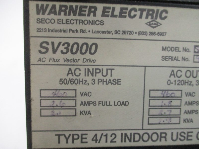 WARNER ELECTRIC SV3401-11000 460VAC 2.6A NSNP
